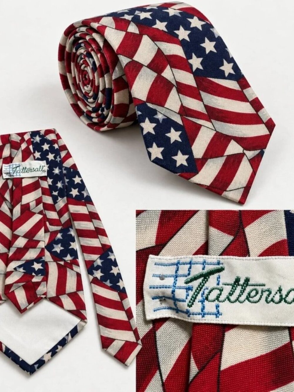 Tattersall Men's American Flag Patriotic Silk Necktie Red White Blue